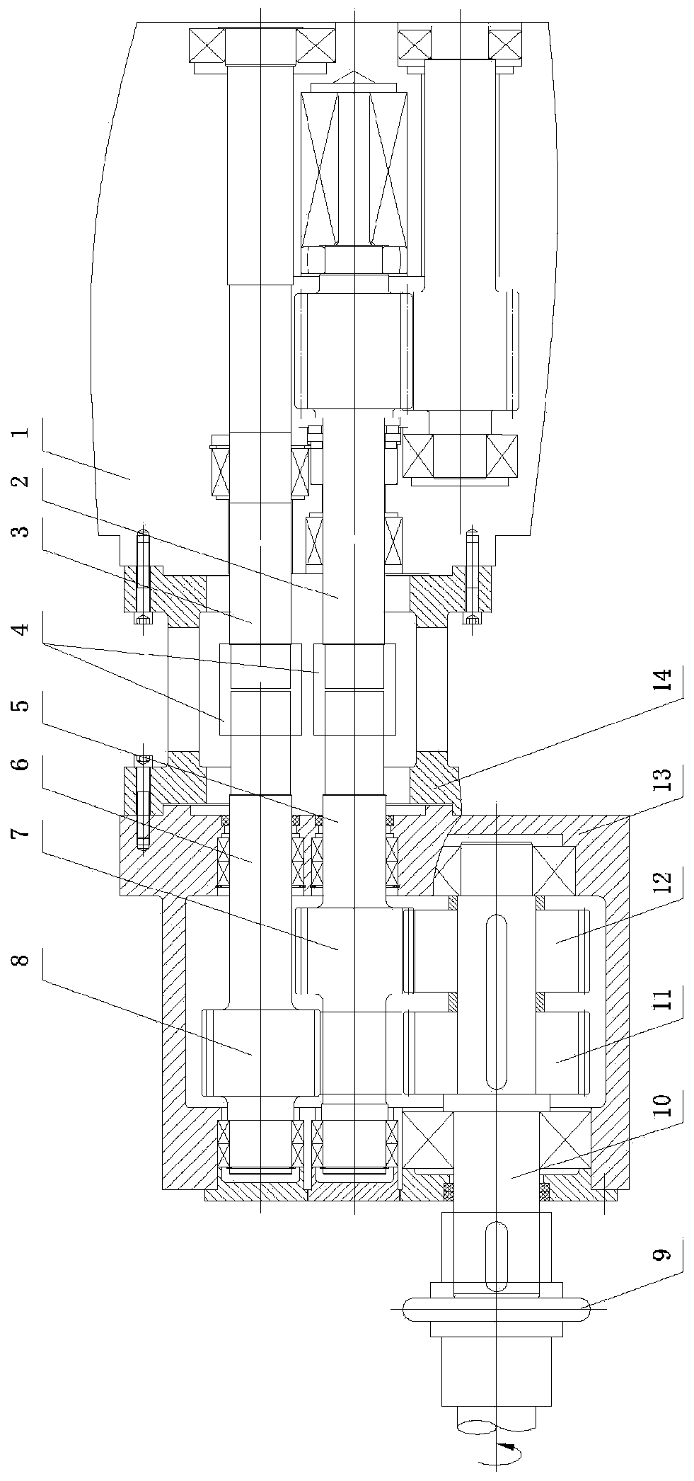 Gearbox of co-rotating twin-screw extruder