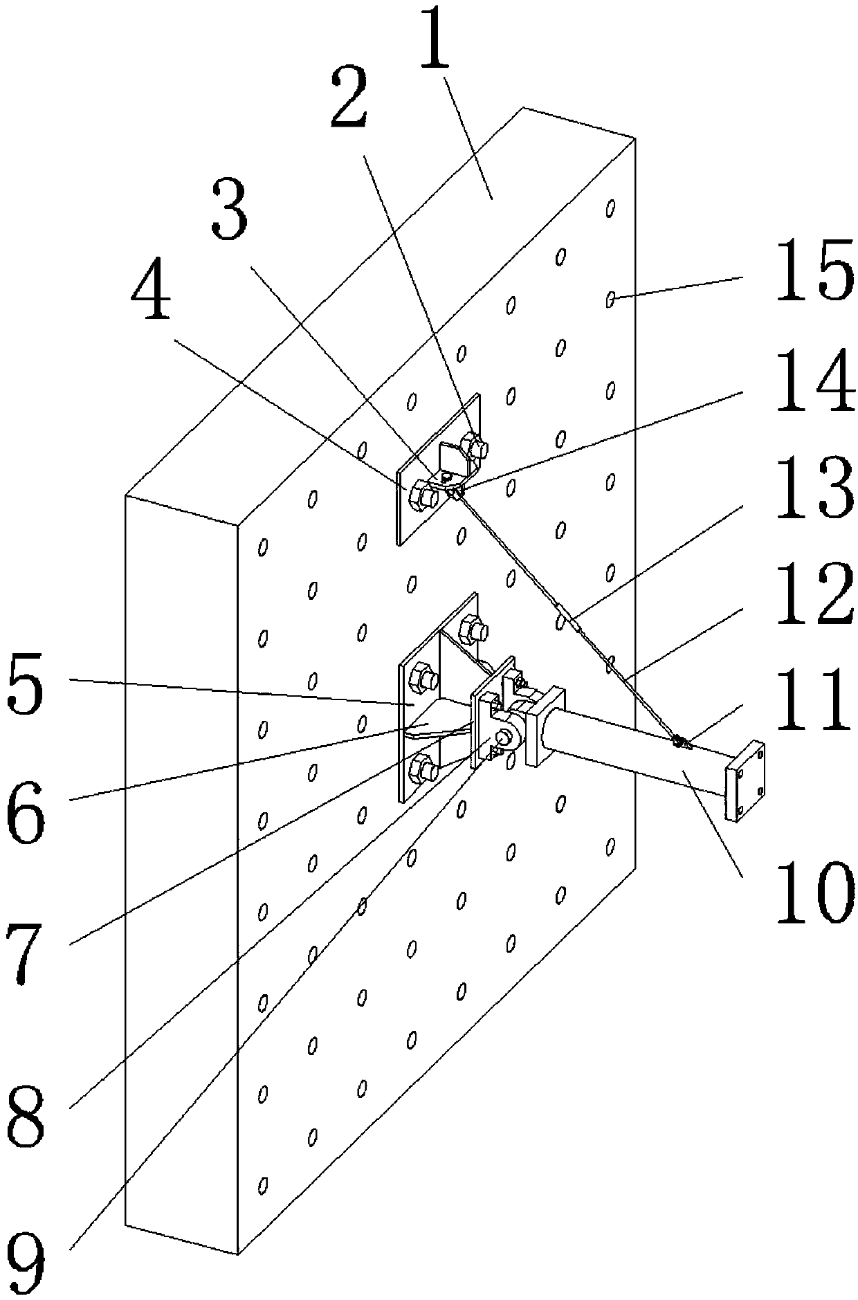 Connection device for horizontal actuator and reaction wall