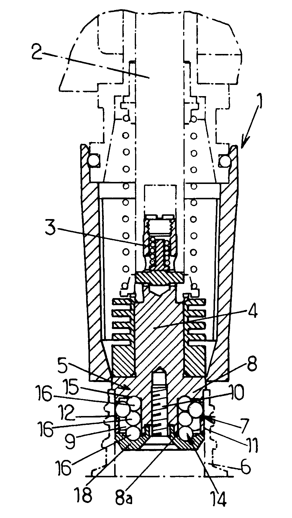 Individual support device for a container provided with a neck and installation provided with transport devices with such a support device