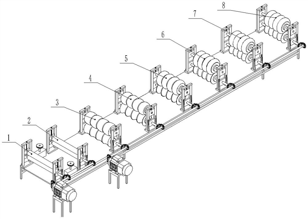 A multi-stage gradient continuous extrusion molding method and equipment for a tea strip pot trough