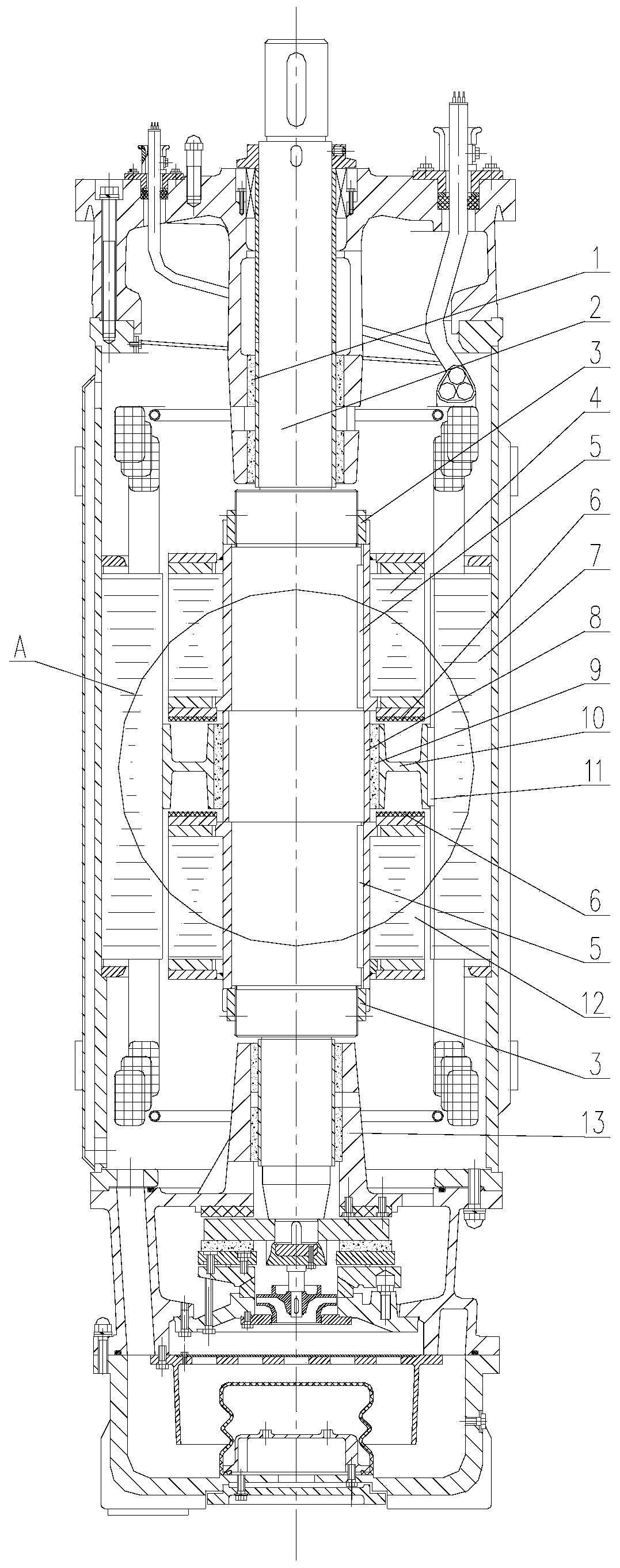 Horizontal type submersible motor