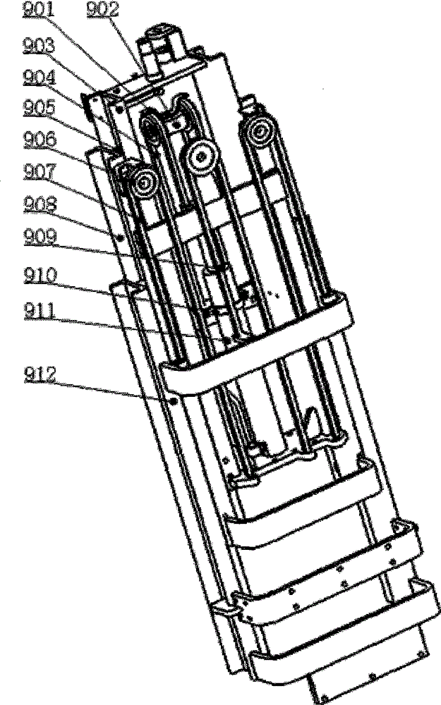 Stopping device driven by hydraulic cylinder to ascend and descend