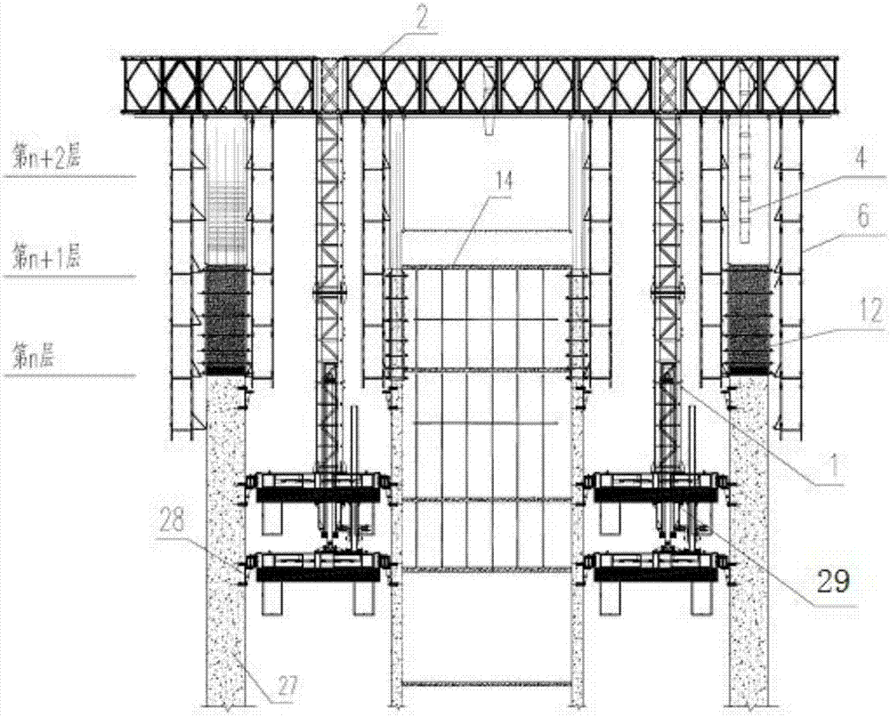 Super high-rise core tube horizontal direction and vertical direction synchronous construction top formwork system and construction method
