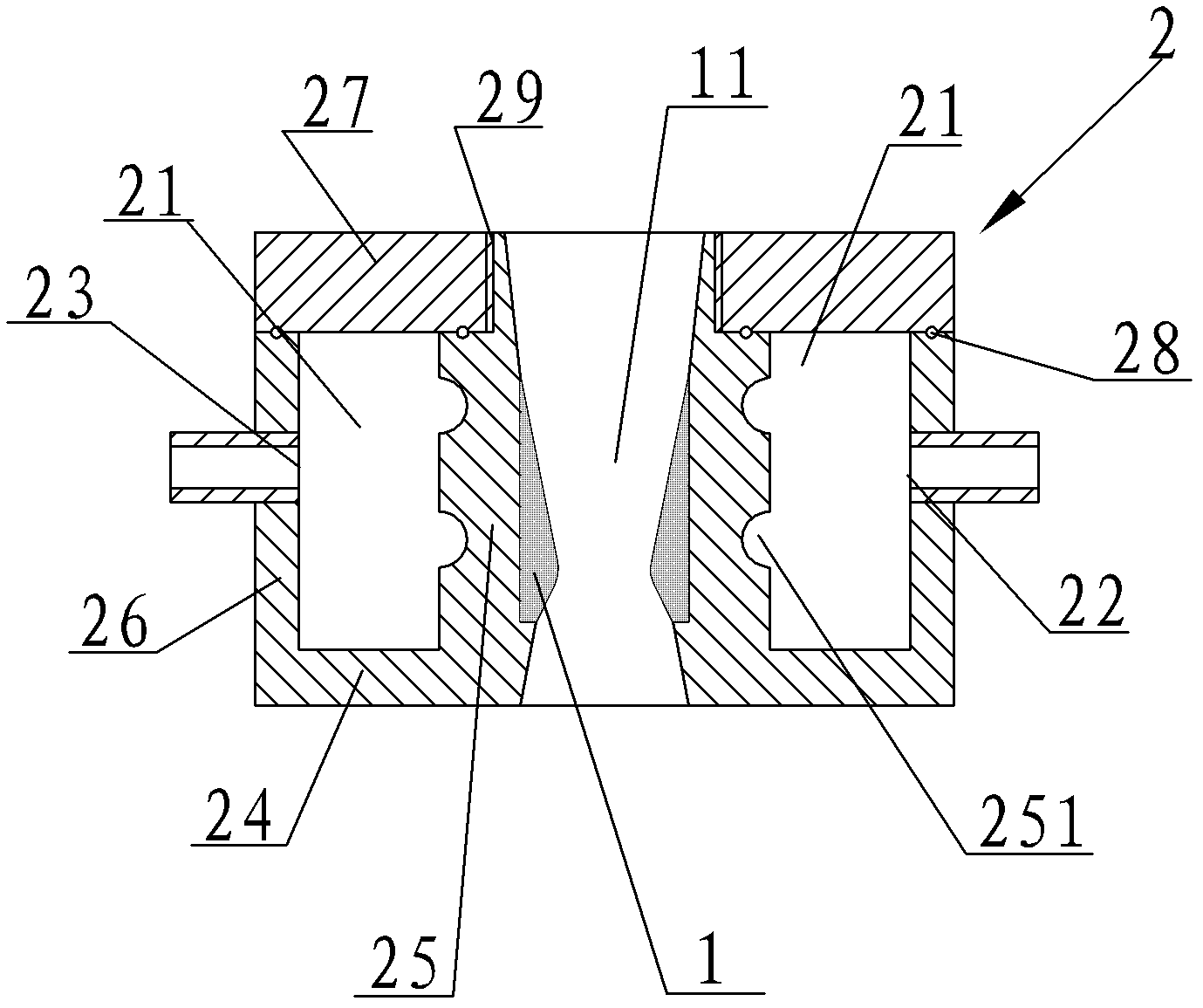 Water-cooled stranding device used in the stranding production of cable conductive cores