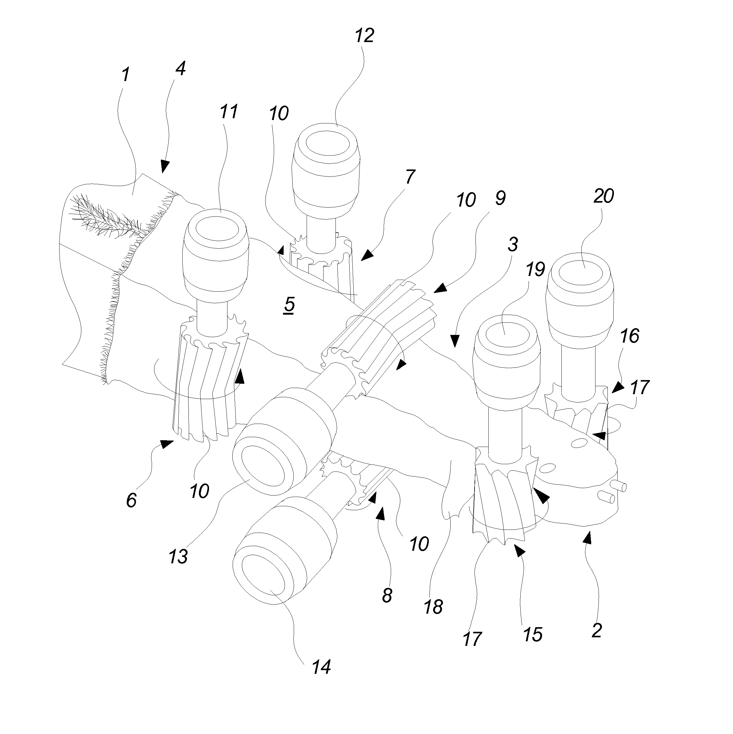 Displacement of scraping rollers