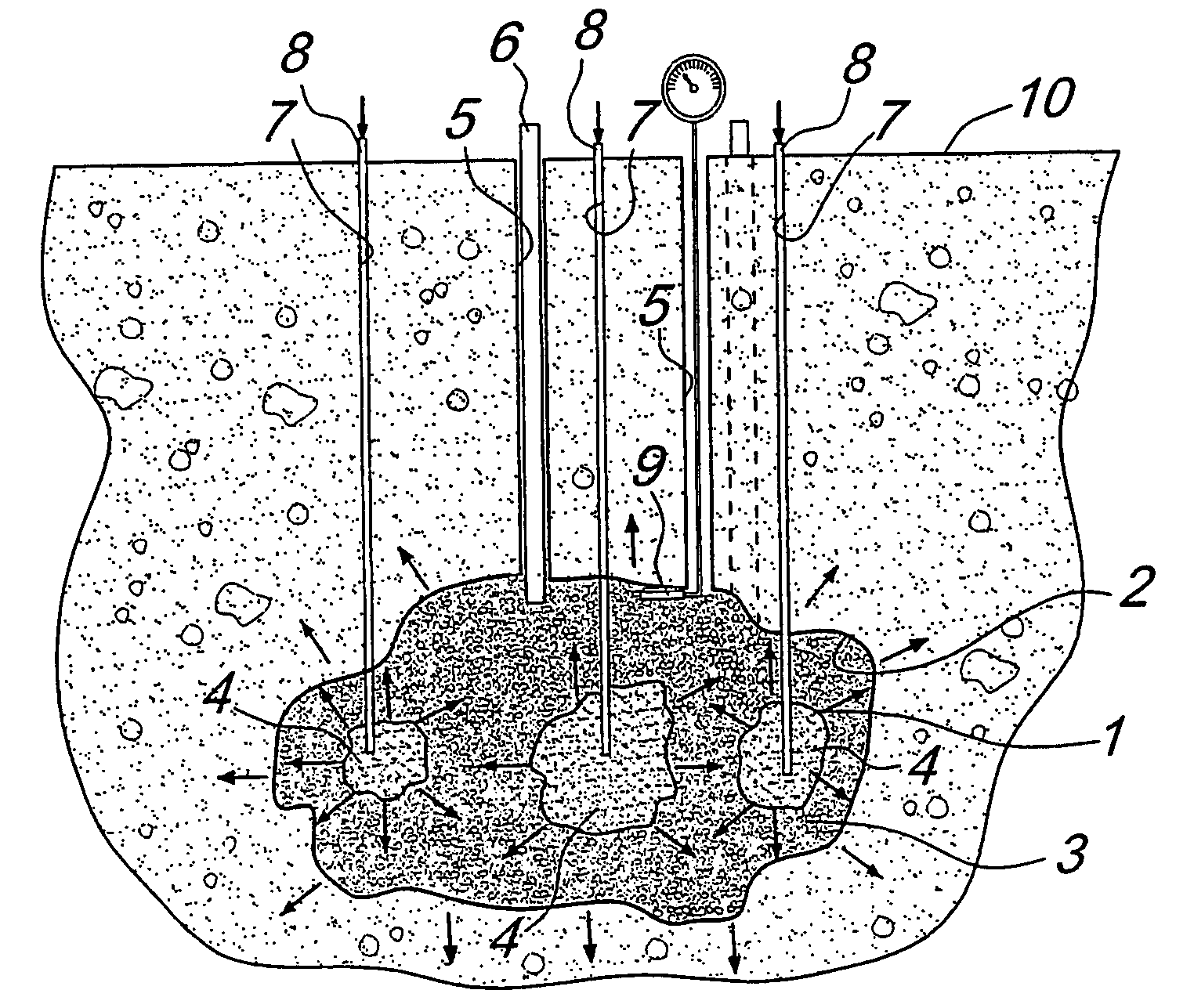 Method For Saturating Cavities Present in a Mass of Soil or In a Body in General