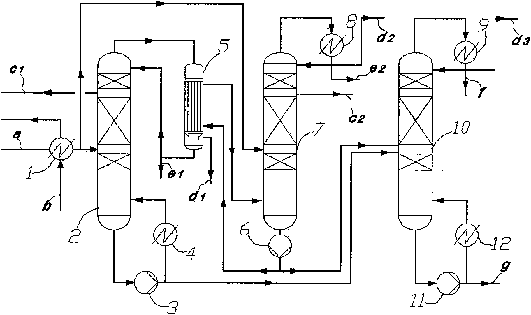 Method for recovering heat integrated solvent in continuous production of toluene di-isocyanate