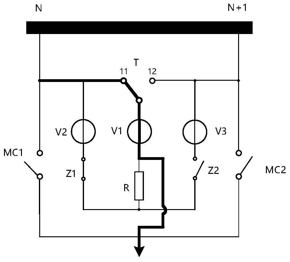 On-load tap-changer single-resistor symmetrical transition circuit and voltage regulating method