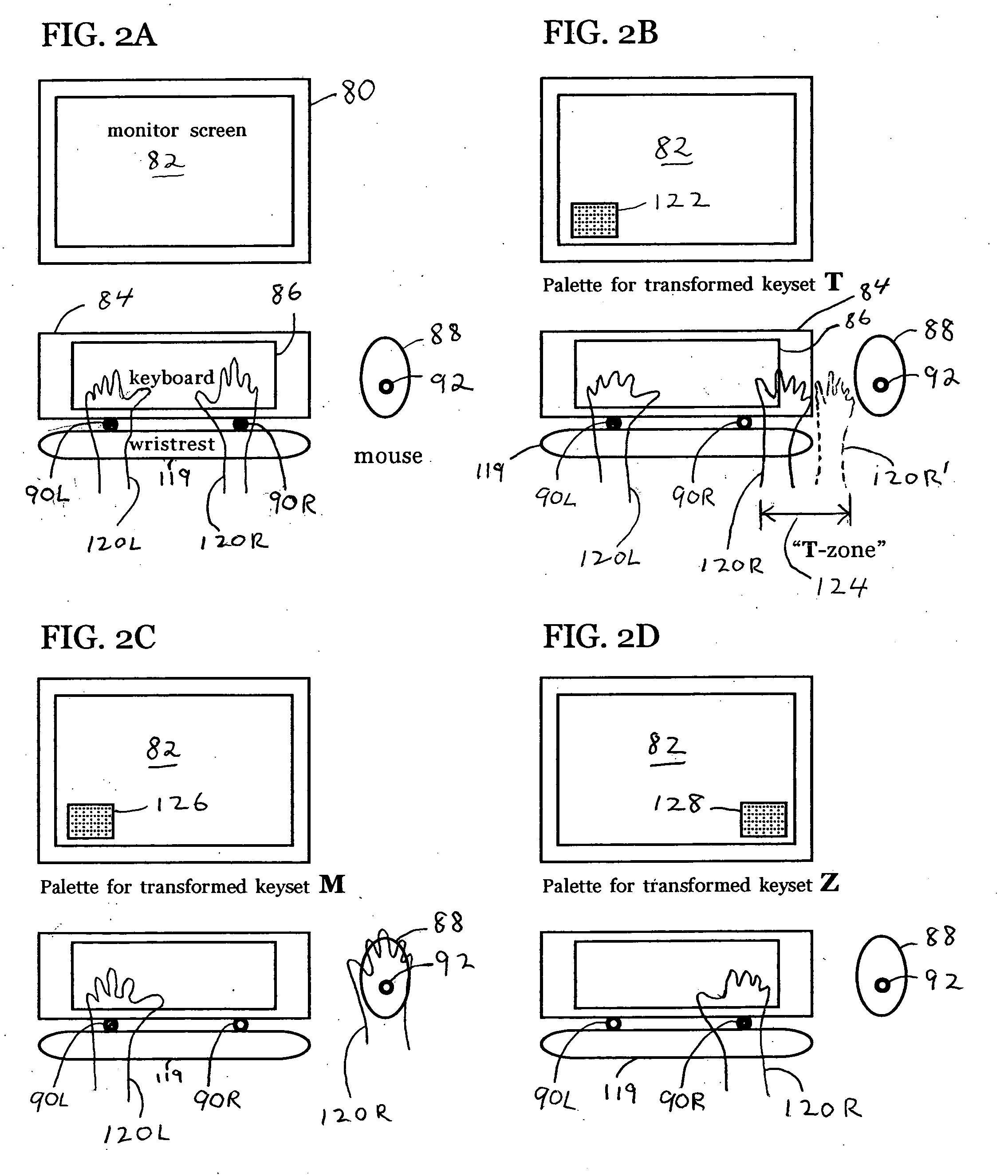 Method and apparatus for automatically transforming functions of computer keyboard keys and pointing devices by detection of hand location