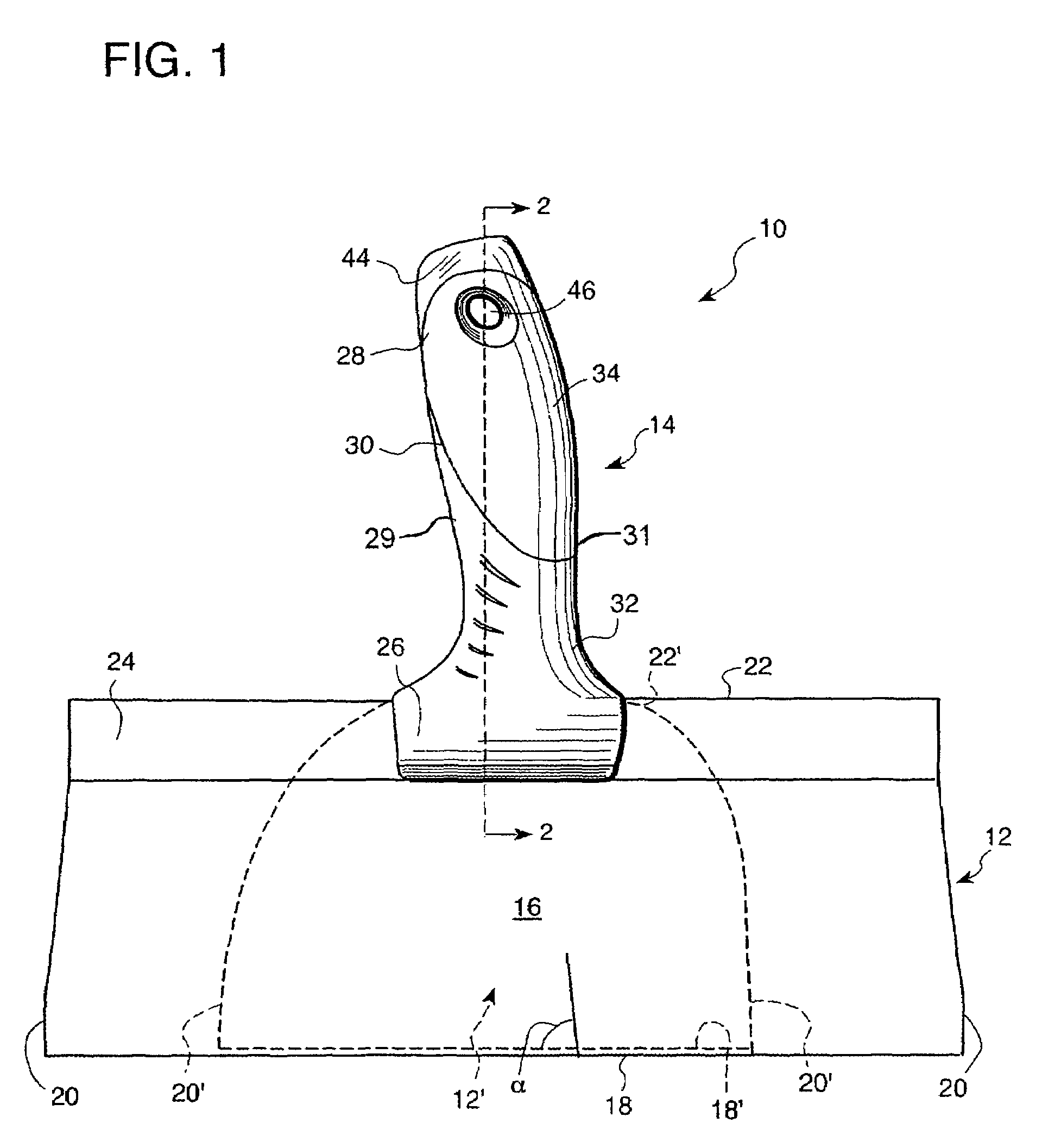 Taping knife with offset handle