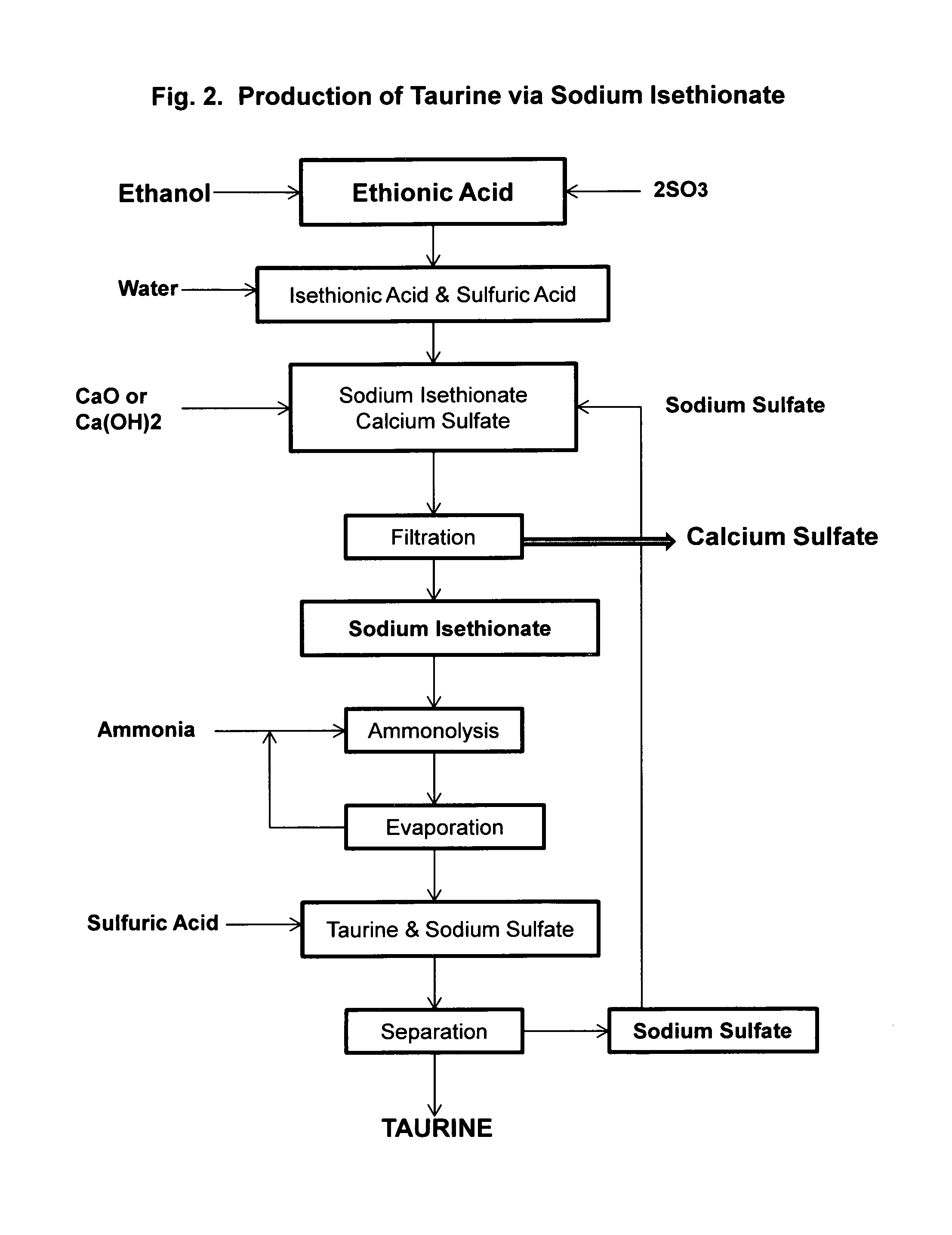 Process for the production of taurine from ethanol
