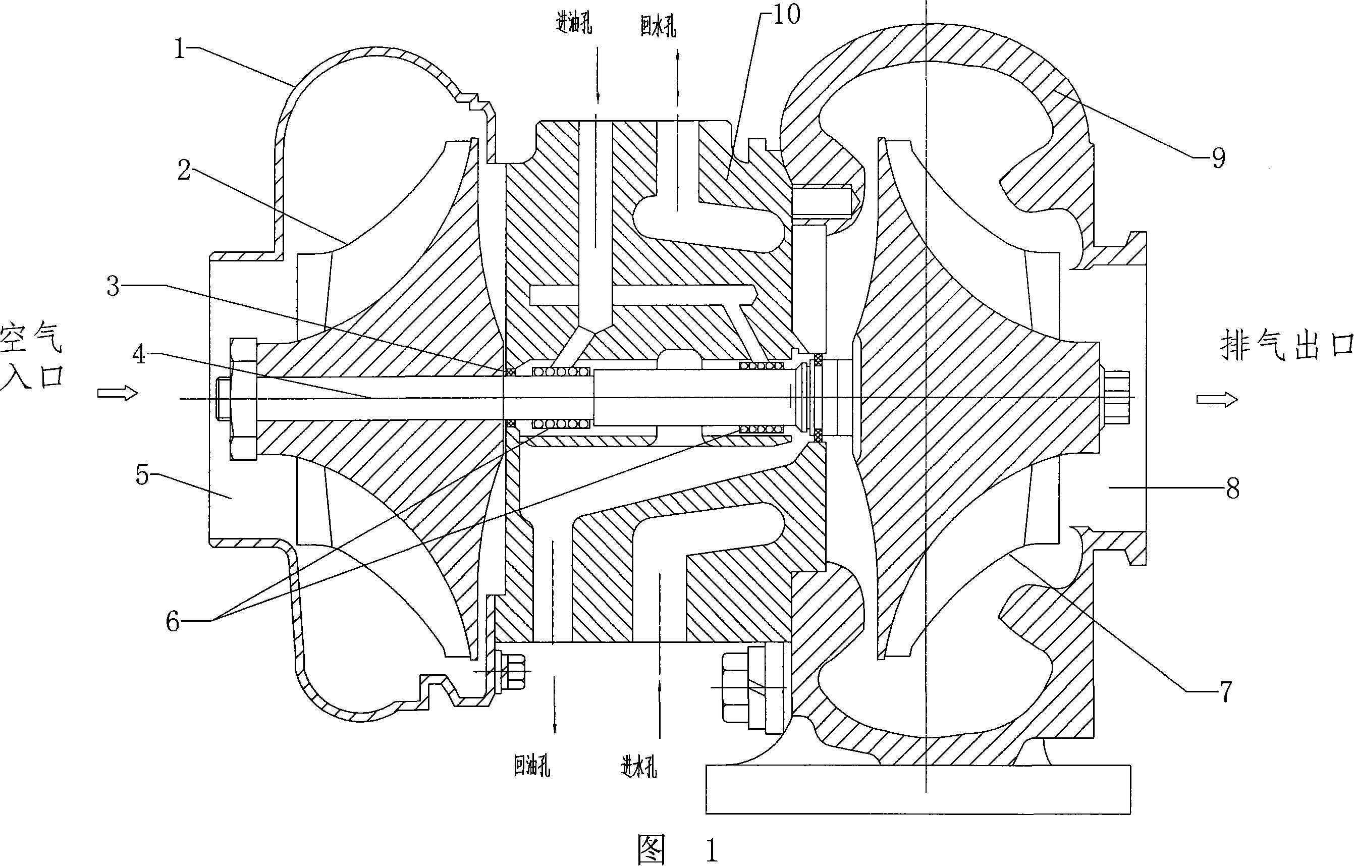Water-cooling middle case turbocharging mechanism