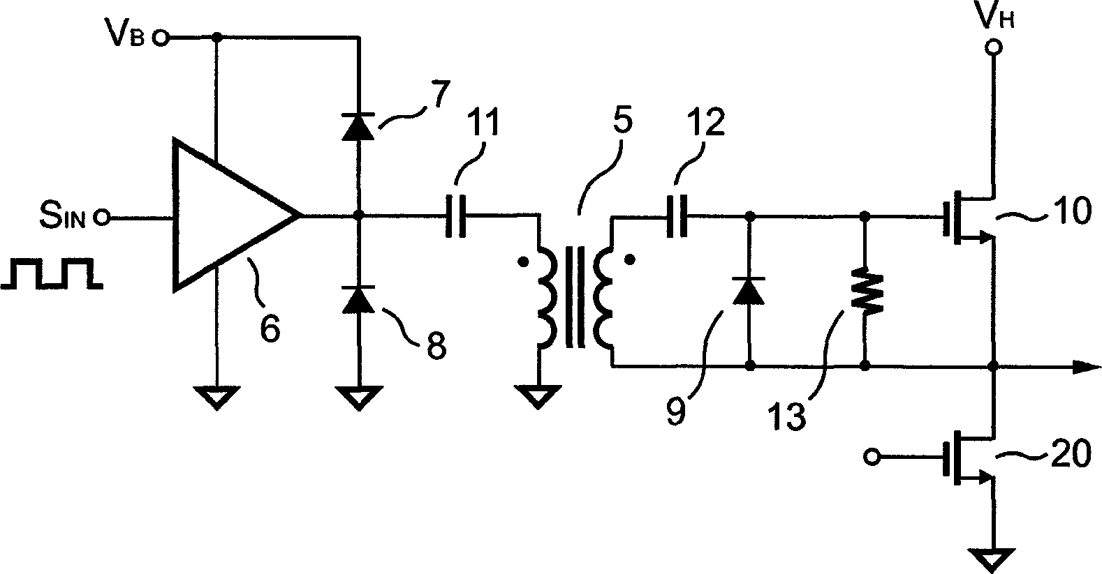 Capacitive high-side switch driver for a power converter