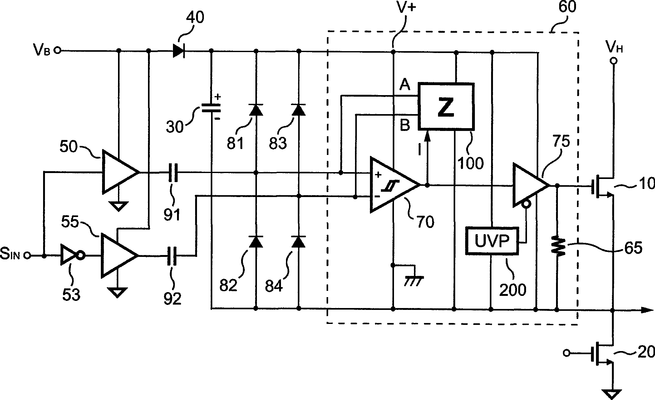 Capacitive high-side switch driver for a power converter