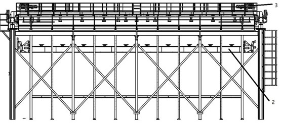 Ultra-long bridge type stacking machine shared by multiple roadways