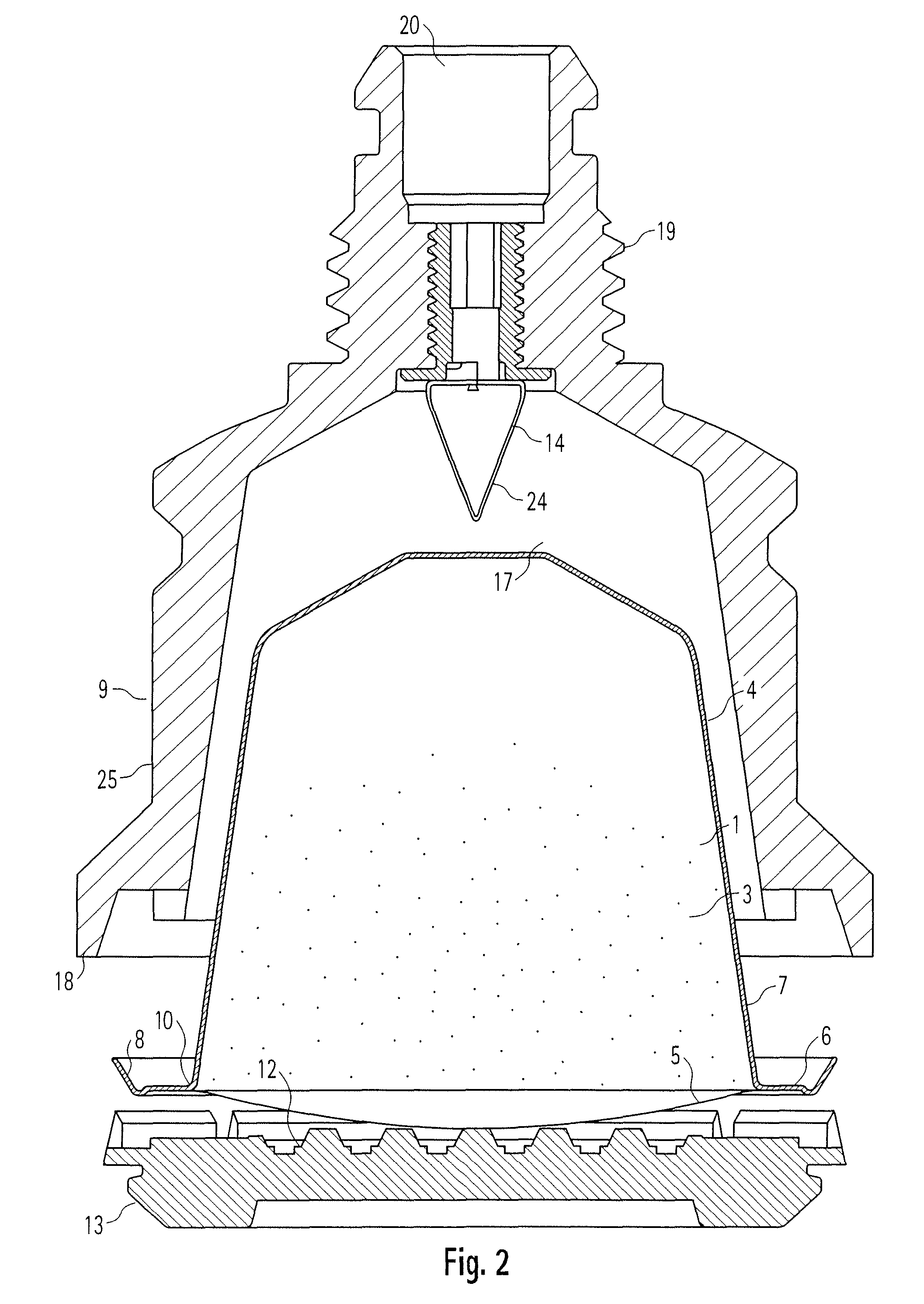 Capsule with outer sealing material pressurized by fluid and method and system for using same