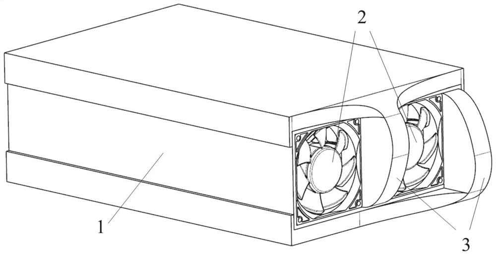 A drainage and noise reduction device and method for improving cooling fan backflow