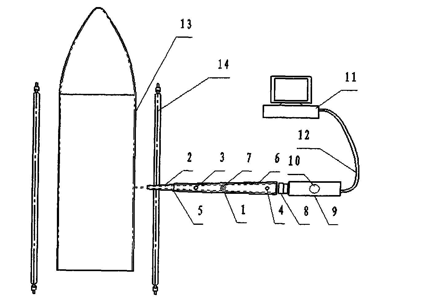 Projectile body front surface temperature non-contact infrared measuring device of missile high-temperature pneumatic thermal test