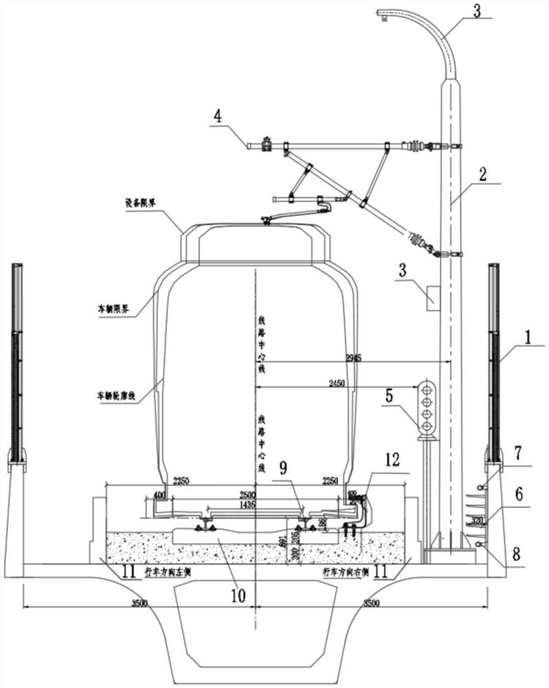 Overhead section section structure based on four-rail backflow city region B-type vehicle clearance design