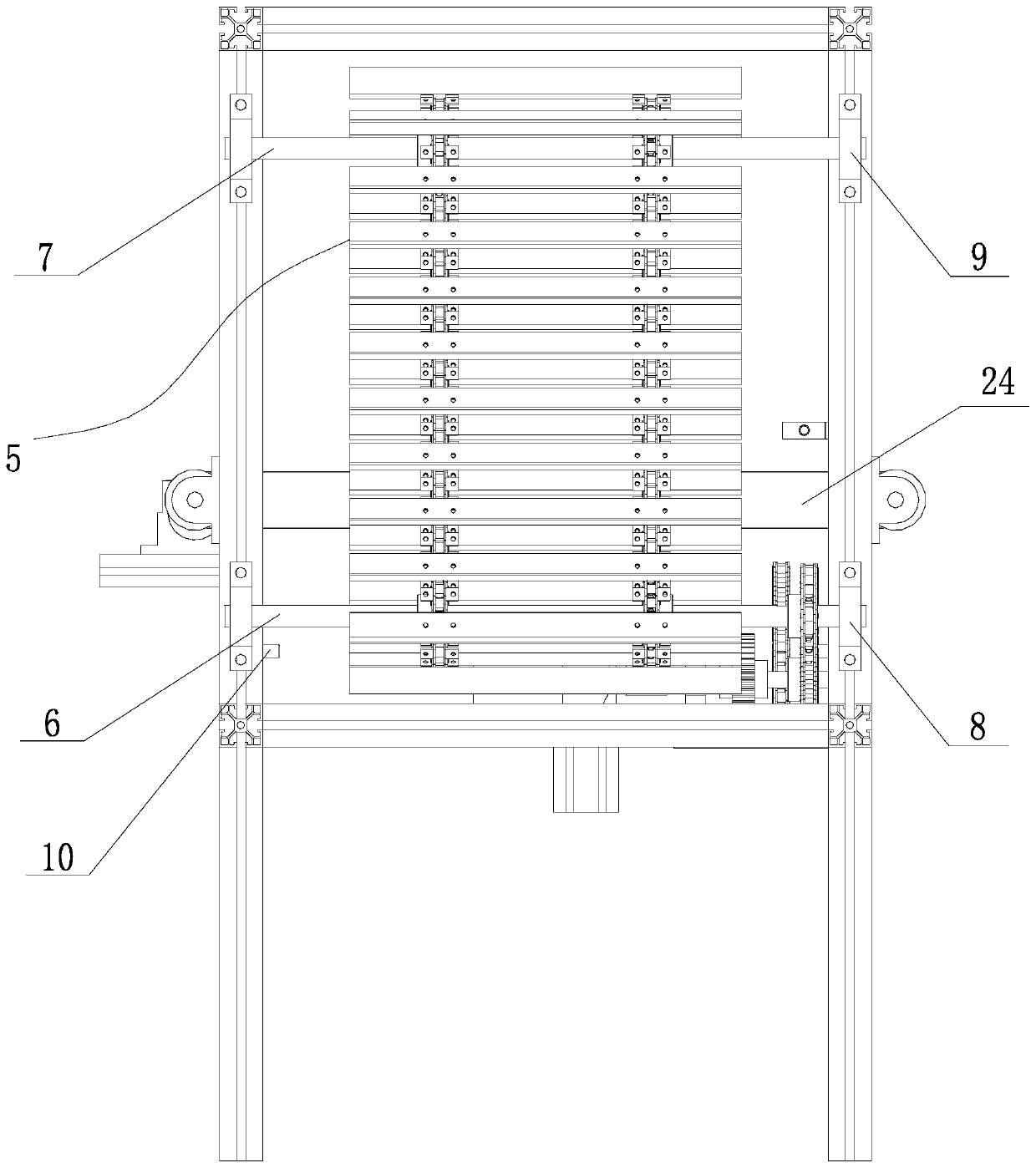 Conveying-chain stacking device and method for seedling plugs