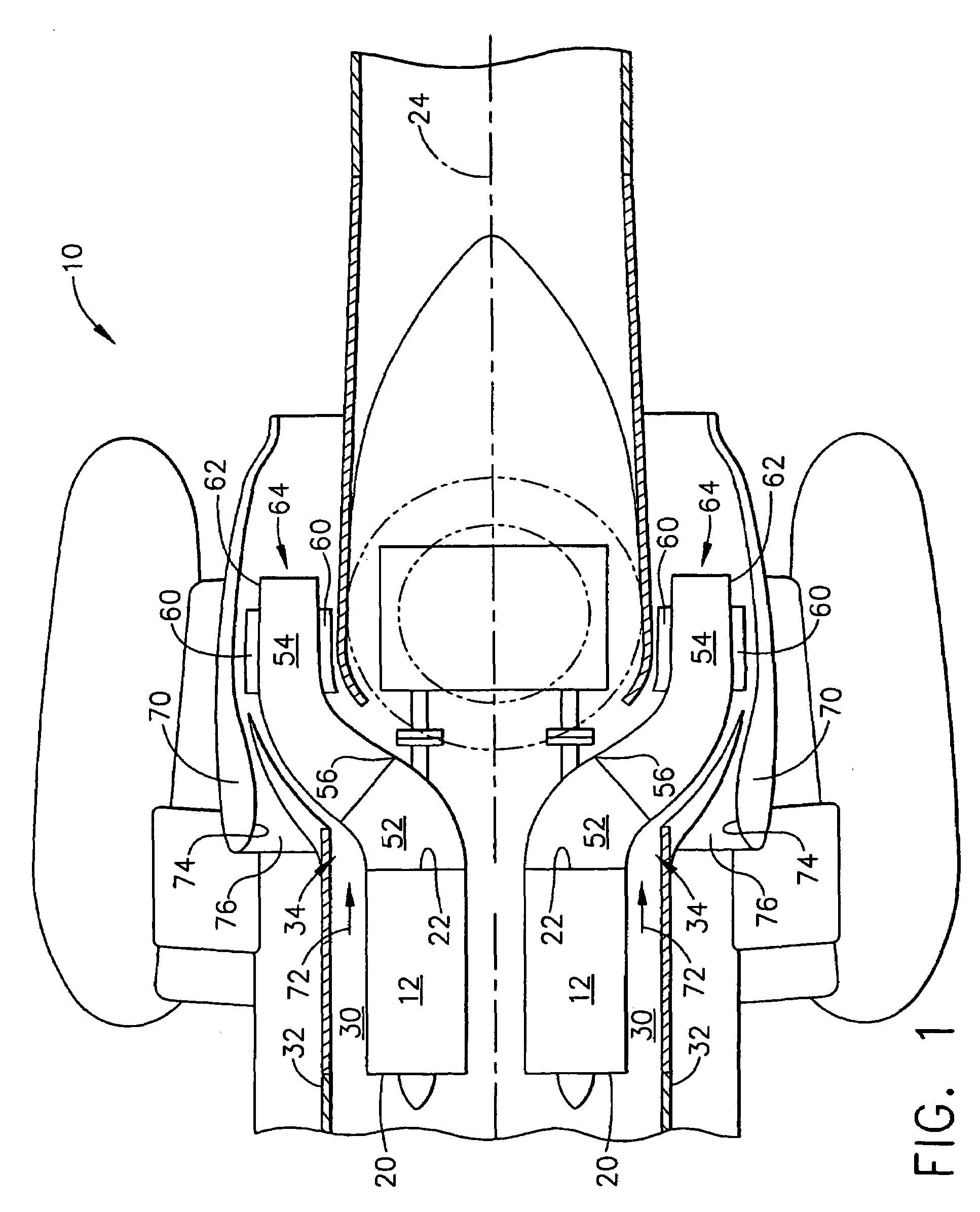 Gas turbine engine exhaust nozzle including an infrared suppression system having a plurality of U-shaped blocking fins and method of assembling said exhaut nozzle