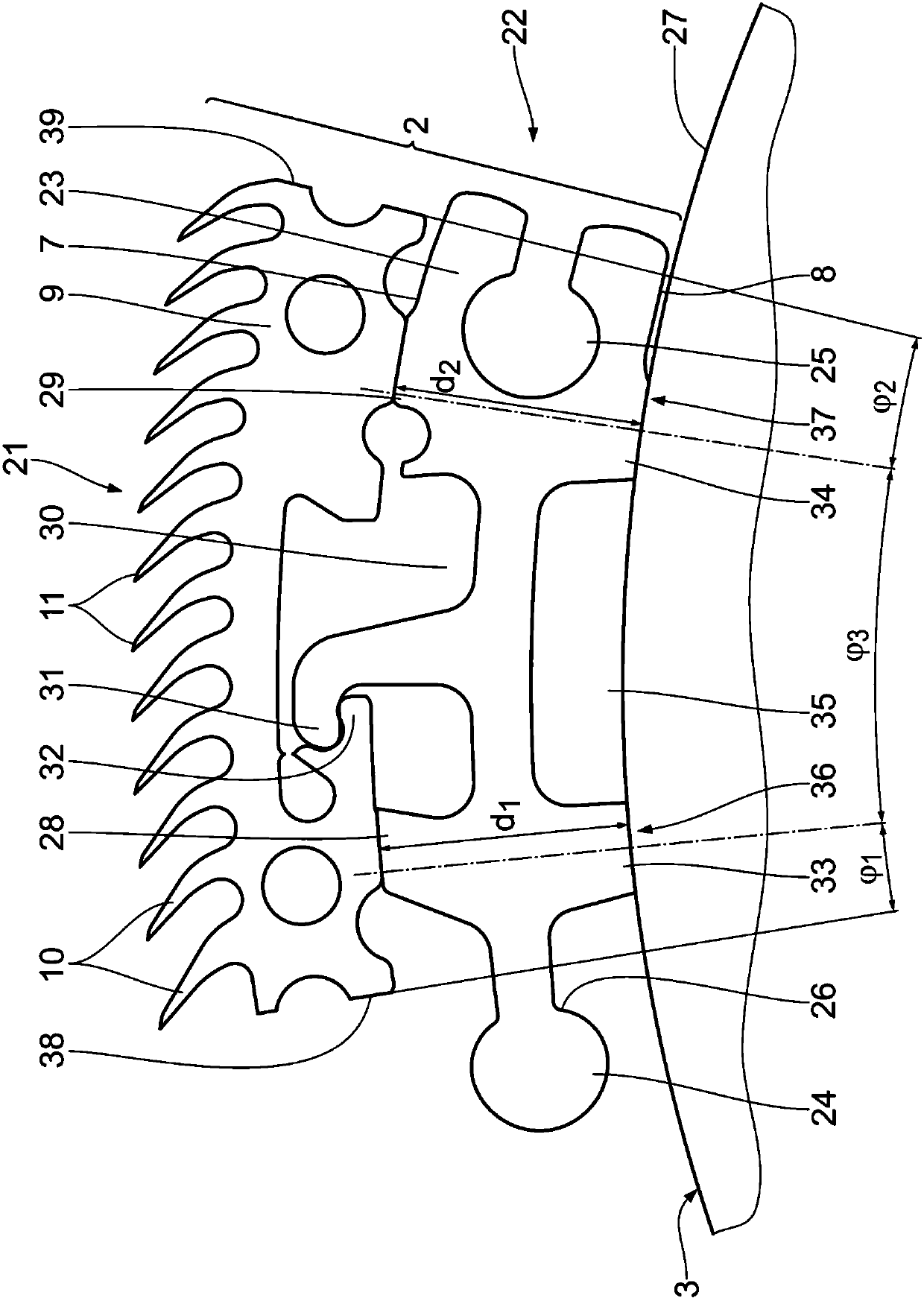 Circular comb having combing bars and a main body