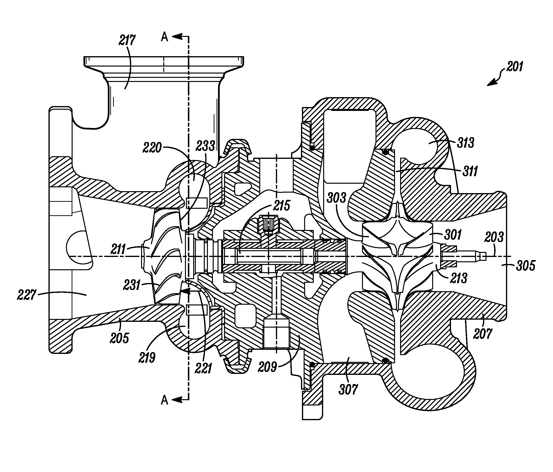 Axial turbine with radial vnt vanes