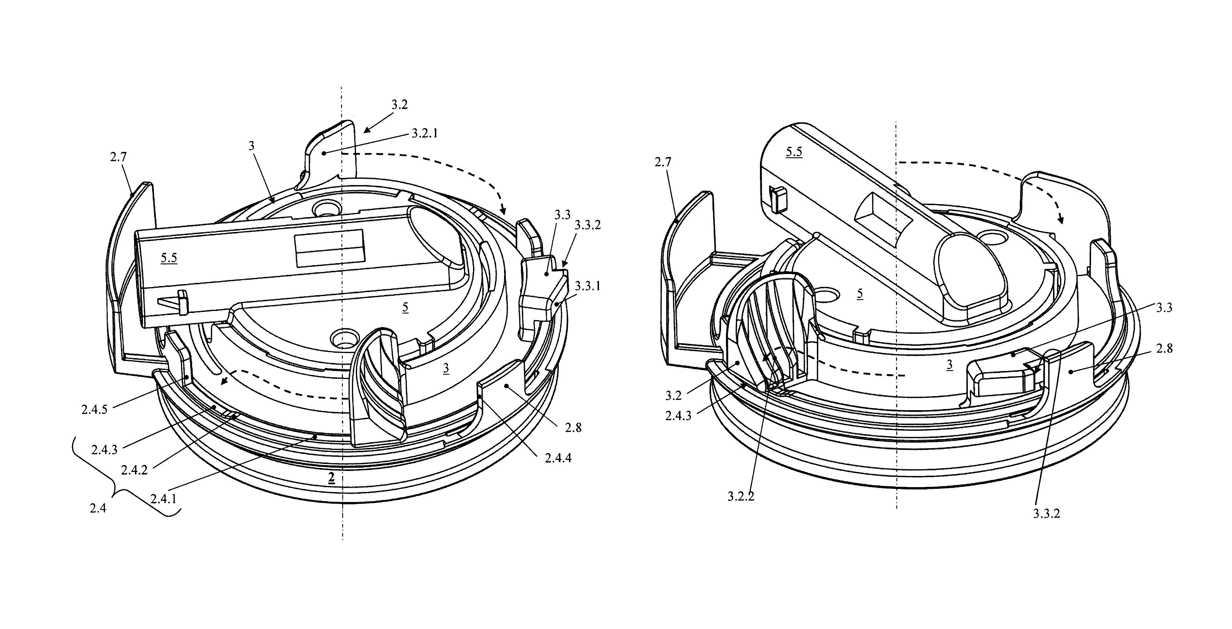 Method and fastening device for fastening an assembly in an opening of a wall of a vehicle