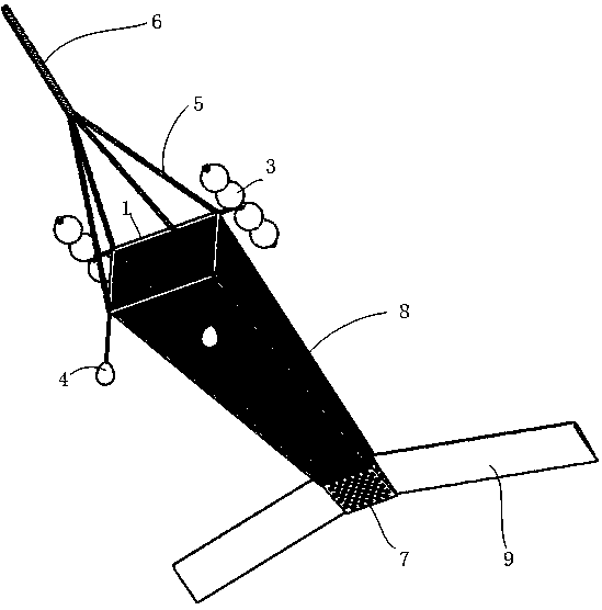 Sampling device used for suspended substances in surface water body and having suspending wings