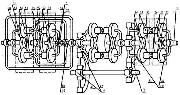 Combined type multi-gear simultaneous meshing speed changer