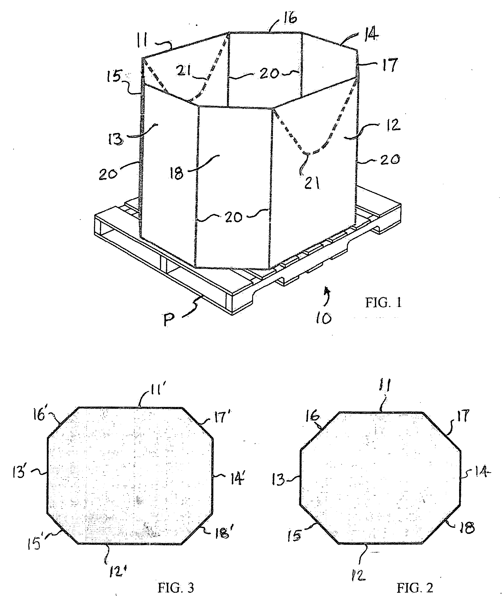 Octagonal bulk bin with self-locking webbed bottom flaps