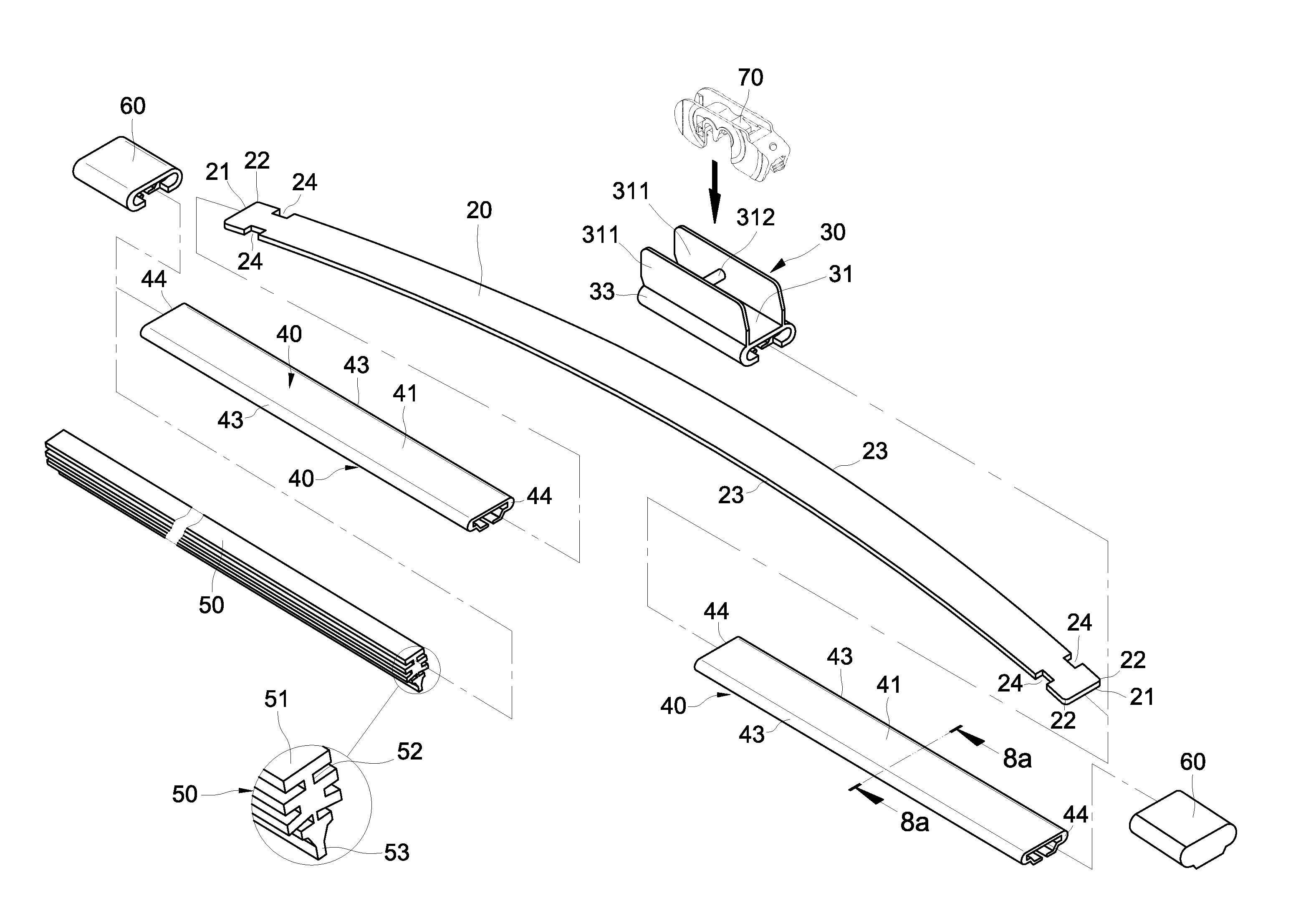 Flat blade wiper for vehicle