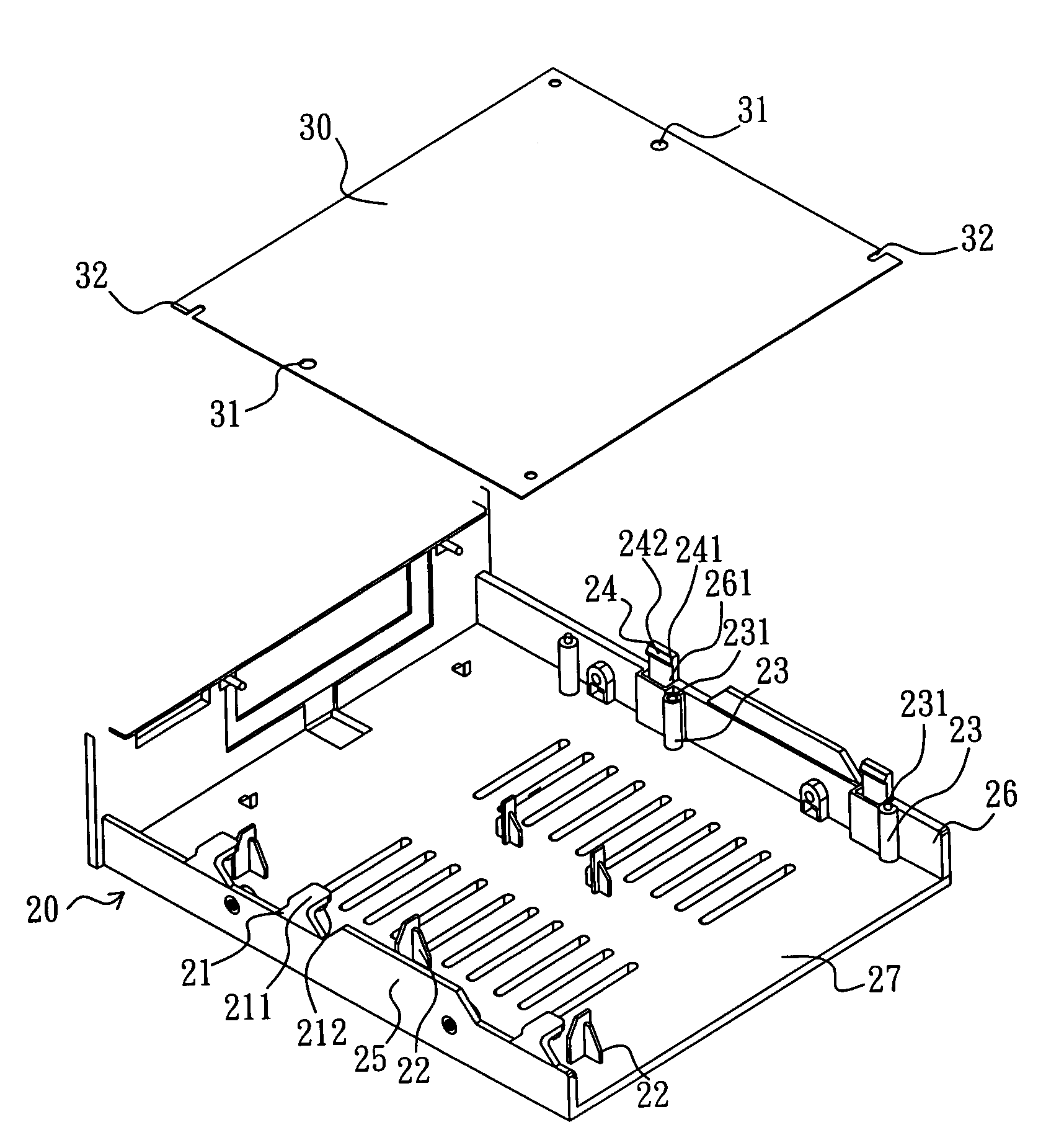 Structure for combining printing circuit board with rack