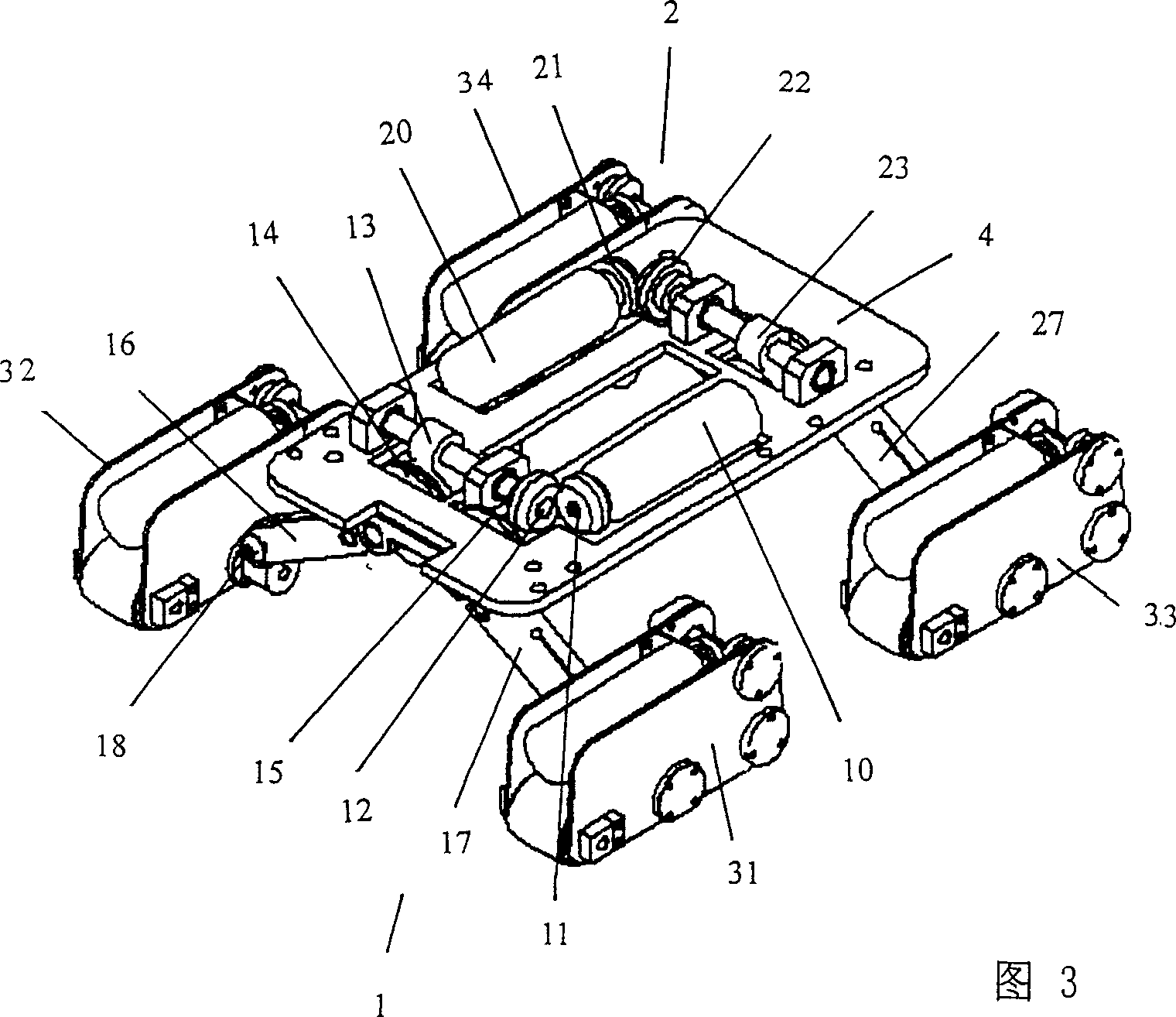 Running gear of height-adjustable independent displacement crawler type pipeline robot