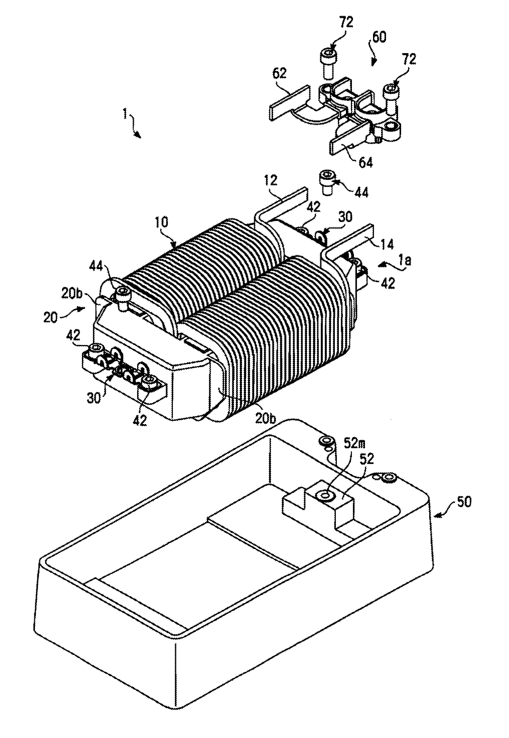 Core fixing member and coil device