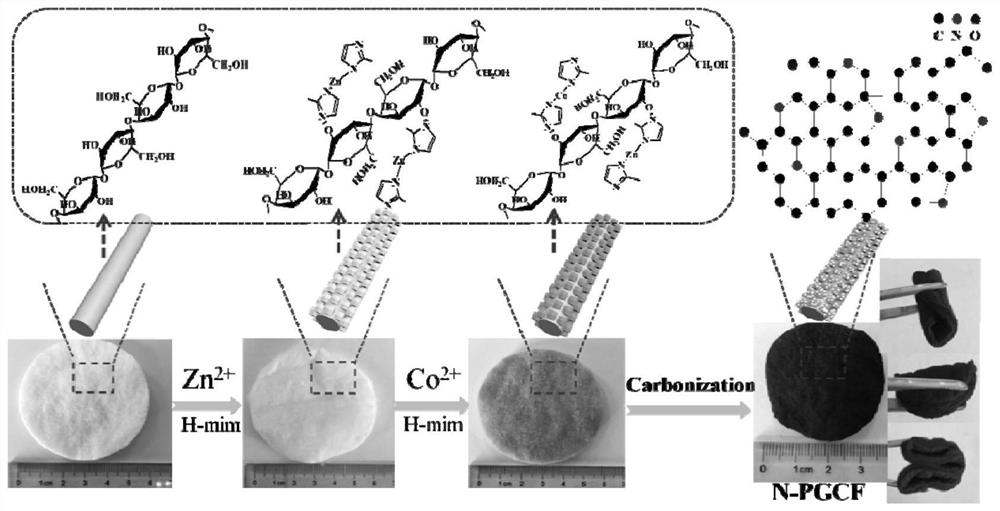 Preparation method and application of highly graphitized biomass-based porous nitrogen-doped carbon fiber material