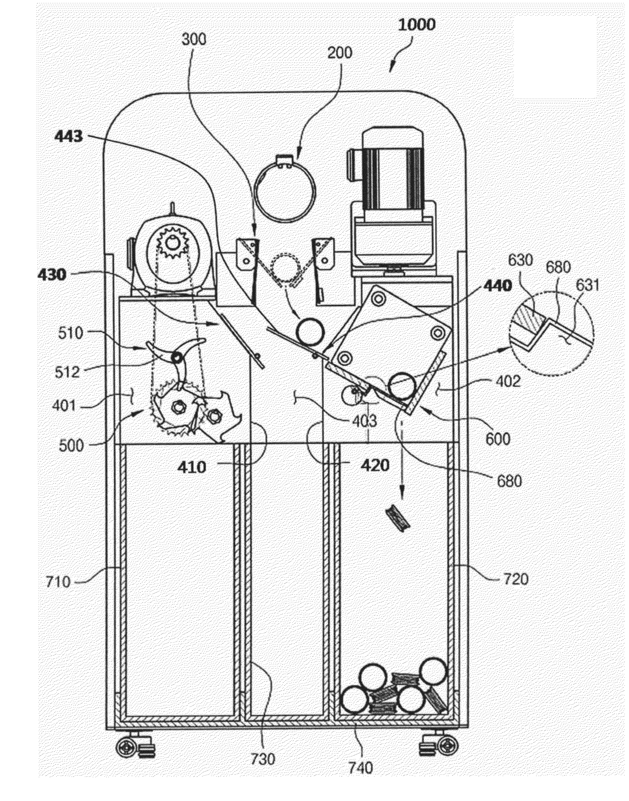 Selective collection system for recycling input materials having a monitor