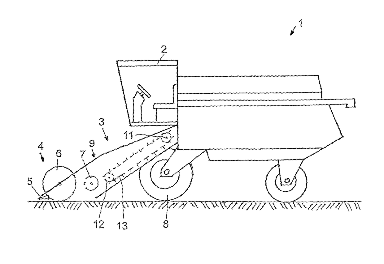 Inclined conveyor for combine harvesters with negative pressure inlet