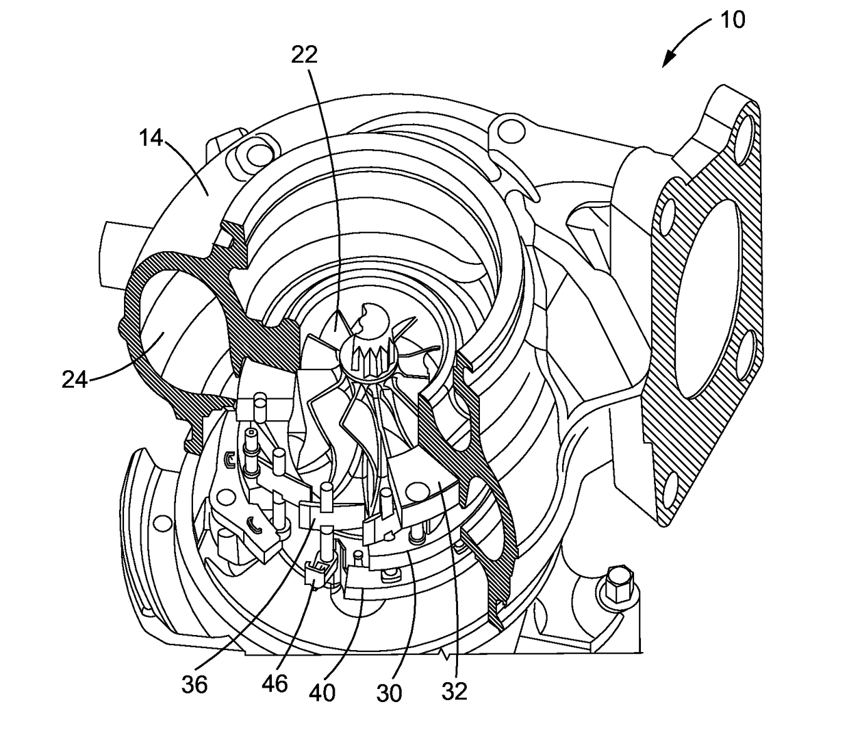 Guide Apparatus for a Turbocharger Including a Vane Lever Integrated Adjustment Ring Axial Travel Stop