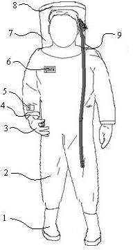 Whole-body type positive-pressure biological protective clothing with monitoring system
