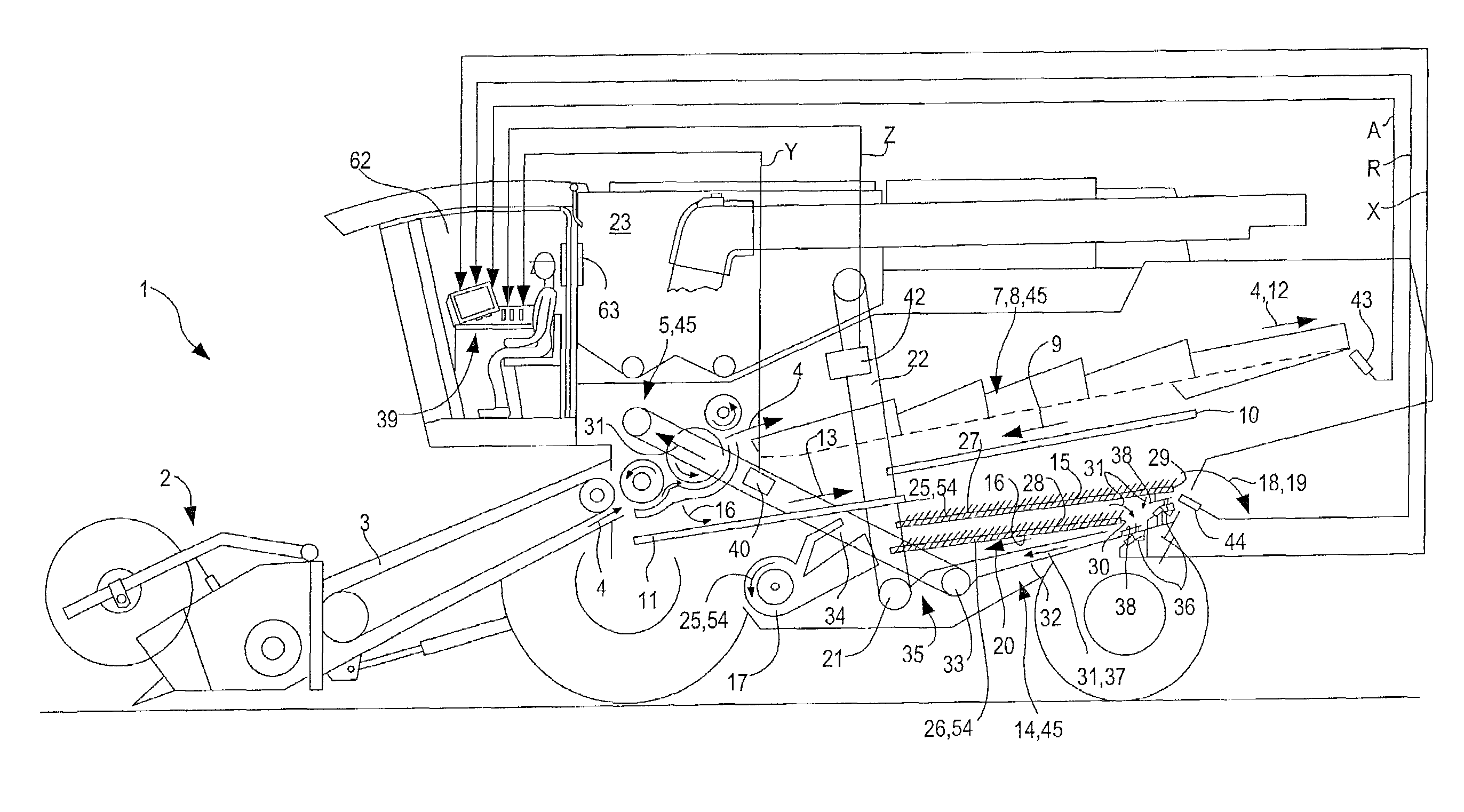 Process and device for controlling working parts of a combine harvester