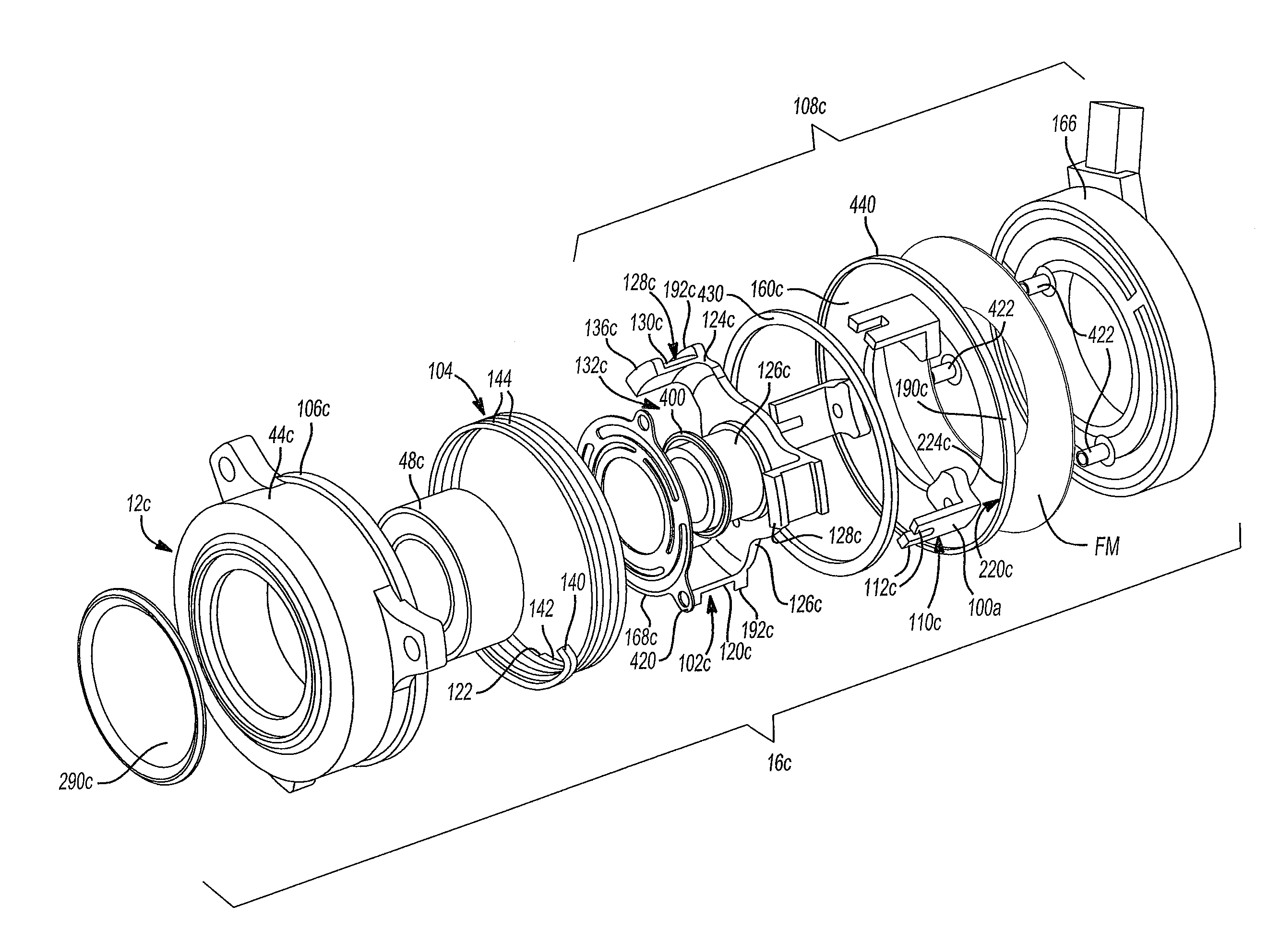 Driven accessory with low-power clutch for activating or de-activating same