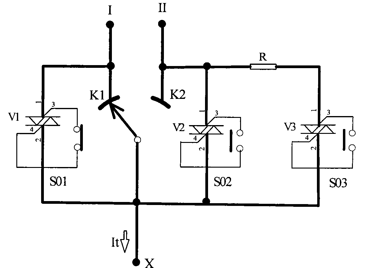 Thyristor resistor transition switching on-load tap-changer