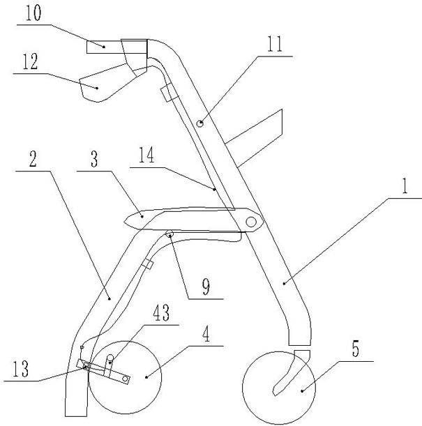 A four-wheel walking aid device with automatic wheel column conversion
