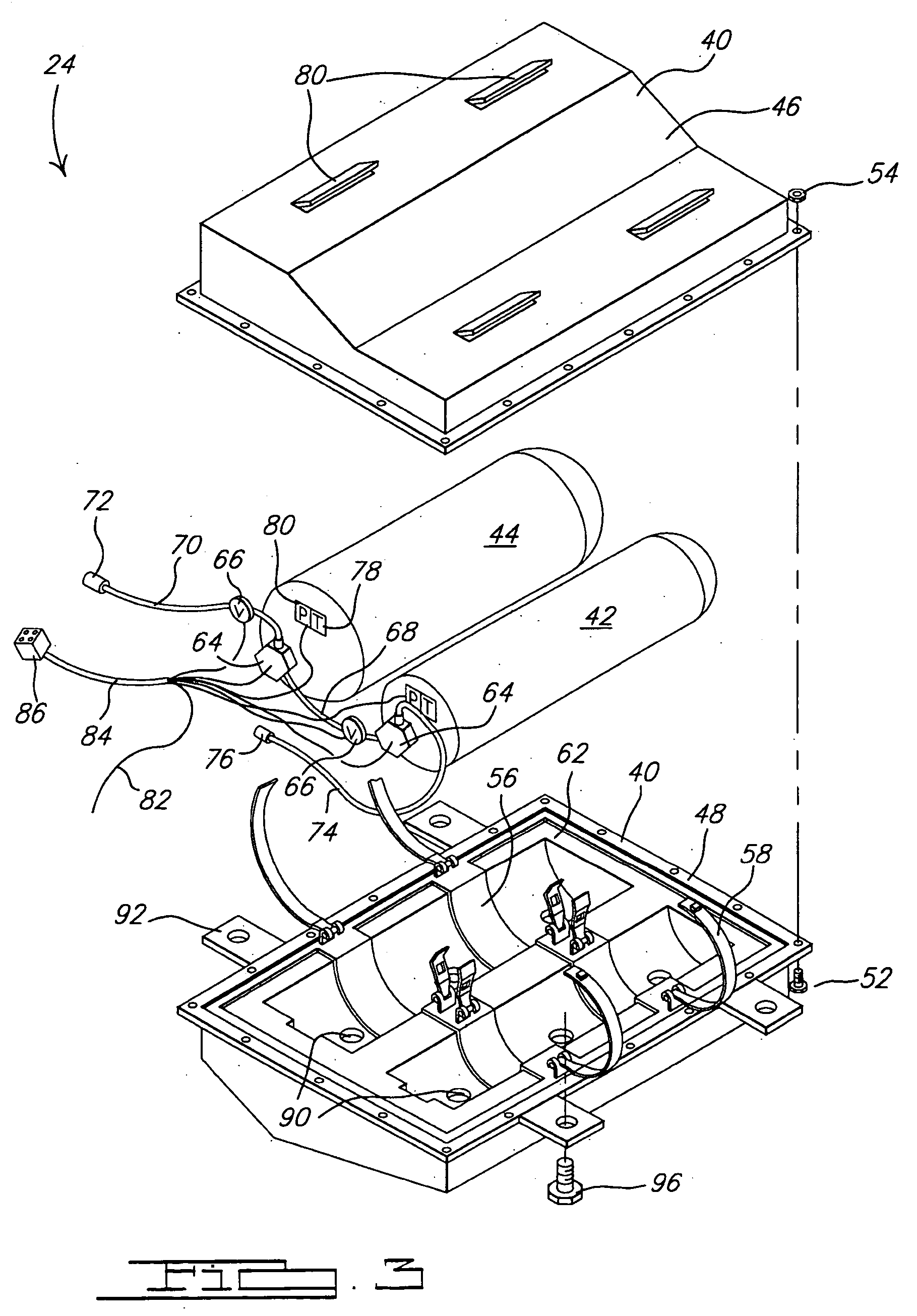 Container for gas storage tanks in a vehicle