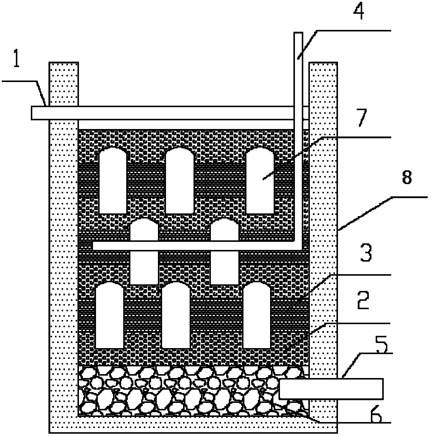 Composite medium biological filter sewage treatment method and matched device