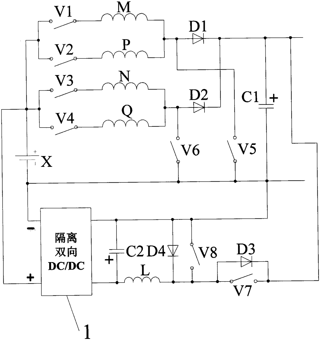 Four-phase switch reluctance motor power converter