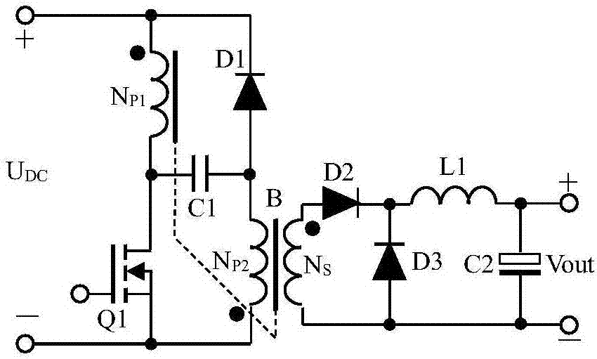 Active clamping forward switching power supply circuit