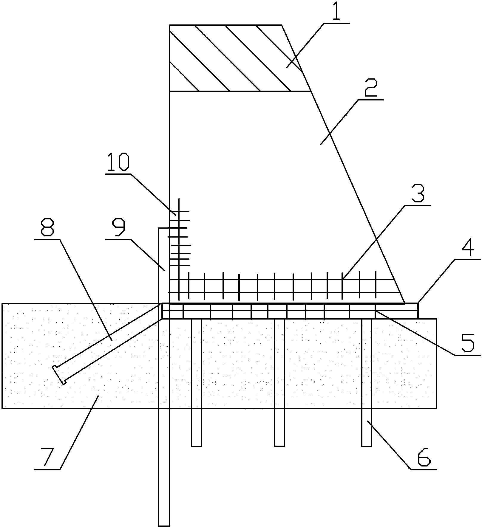 Combined earth retaining wall structure and construction method thereof