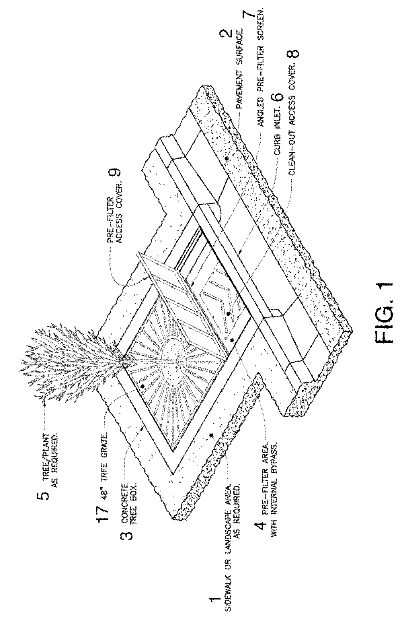 Bioretention system with high internal high flow bypass
